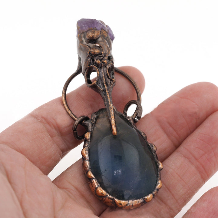 Hummingbird Skull Labradorite Amethyst Vintage Boho Pendant Necklace Crystal Quartz Healing Energy Irregular Shape Image 6