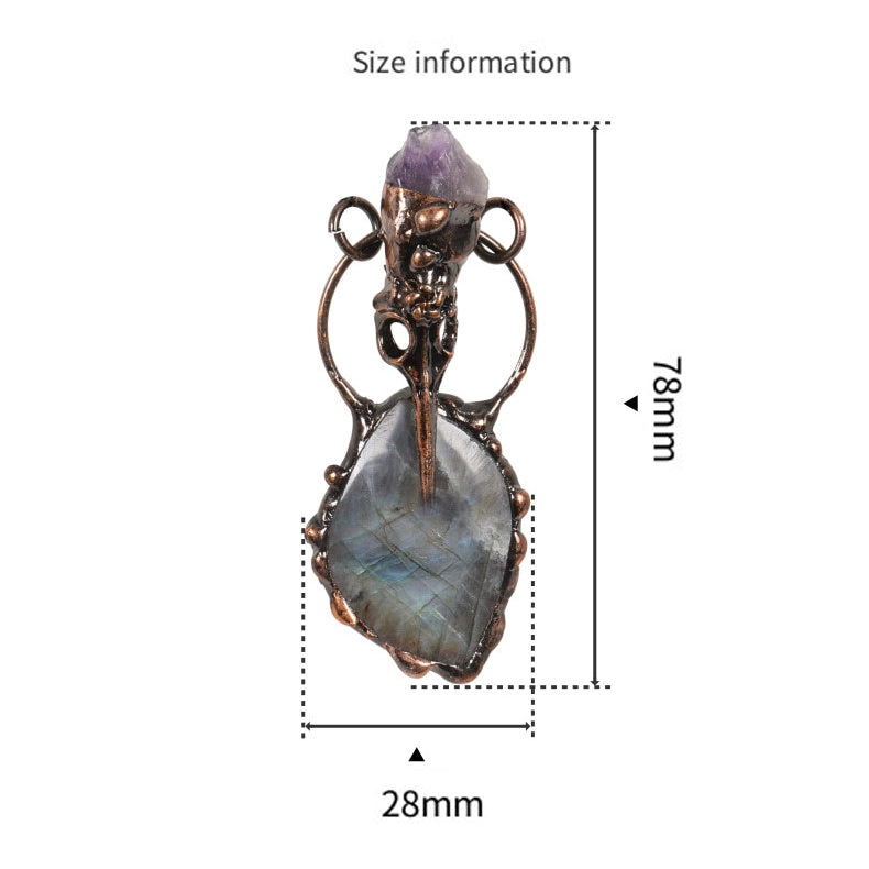 Hummingbird Skull Labradorite Amethyst Vintage Boho Pendant Necklace Crystal Quartz Healing Energy Irregular Shape Image 12