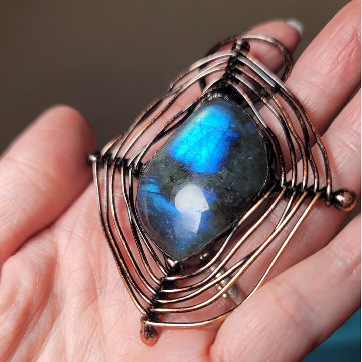 Braided Spider Web Labradorite Vintage Boho Pendant Necklace Crystal Quartz Healing Energy Tribal Irregular Shape Image 3