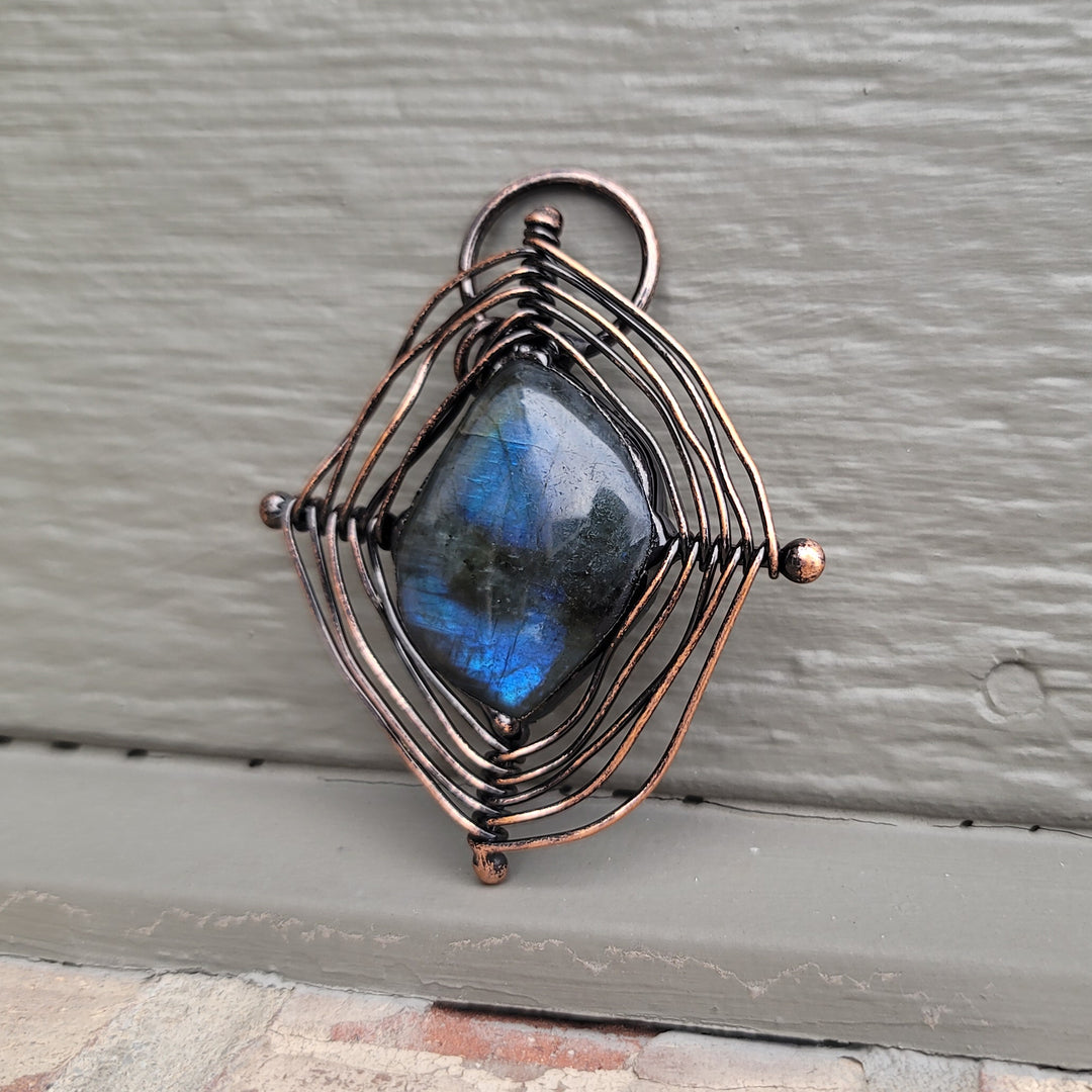 Braided Spider Web Labradorite Vintage Boho Pendant Necklace Crystal Quartz Healing Energy Tribal Irregular Shape Image 6