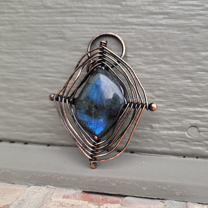 Braided Spider Web Labradorite Vintage Boho Pendant Necklace Crystal Quartz Healing Energy Tribal Irregular Shape Image 6