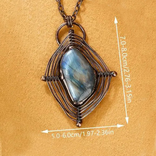 Braided Spider Web Labradorite Vintage Boho Pendant Necklace Crystal Quartz Healing Energy Tribal Irregular Shape Image 11