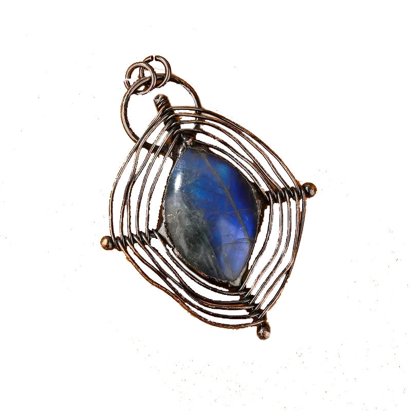 Braided Spider Web Labradorite Vintage Boho Pendant Necklace Crystal Quartz Healing Energy Tribal Irregular Shape Image 12