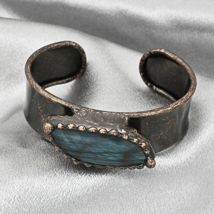 Flash Labradorite Moonstone Cuff Copper Bracelet Open Bangles Bohemian Gemstone Retro Vintage Tribal Ethnic Jewelry Image 2