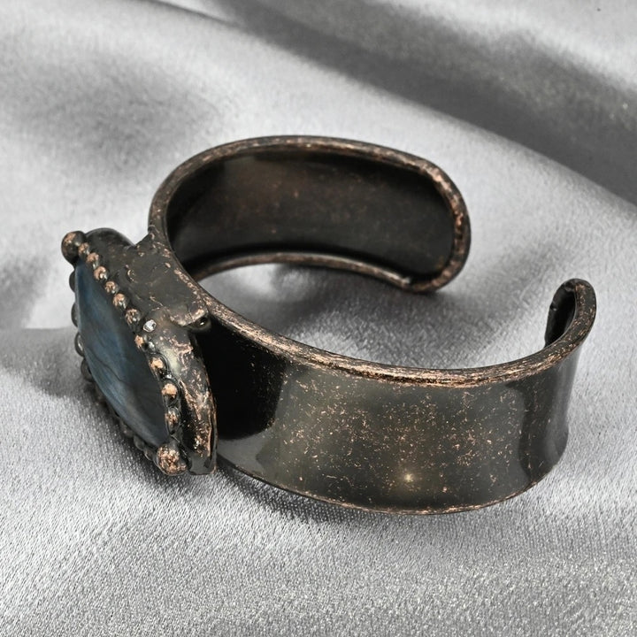 Flash Labradorite Moonstone Cuff Copper Bracelet Open Bangles Bohemian Gemstone Retro Vintage Tribal Ethnic Jewelry Image 3