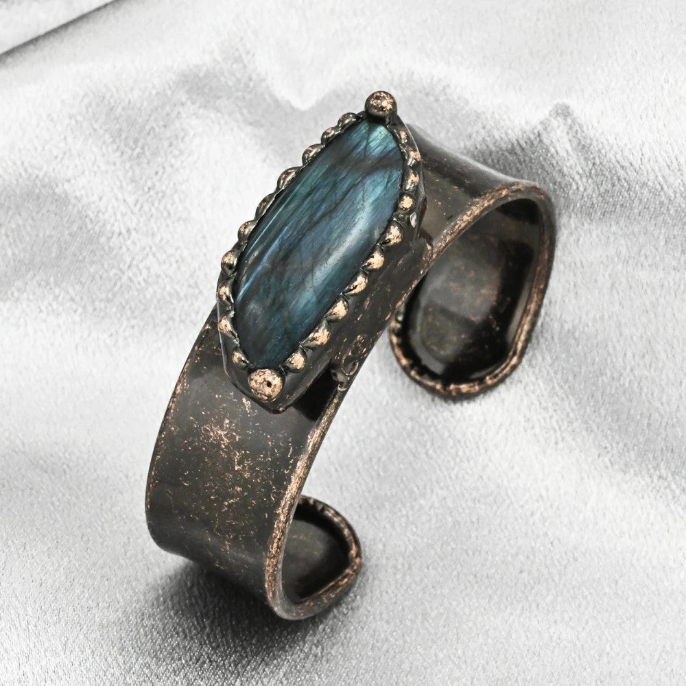 Flash Labradorite Moonstone Cuff Copper Bracelet Open Bangles Bohemian Gemstone Retro Vintage Tribal Ethnic Jewelry Image 1