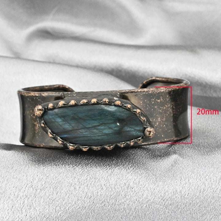 Flash Labradorite Moonstone Cuff Copper Bracelet Open Bangles Bohemian Gemstone Retro Vintage Tribal Ethnic Jewelry Image 4