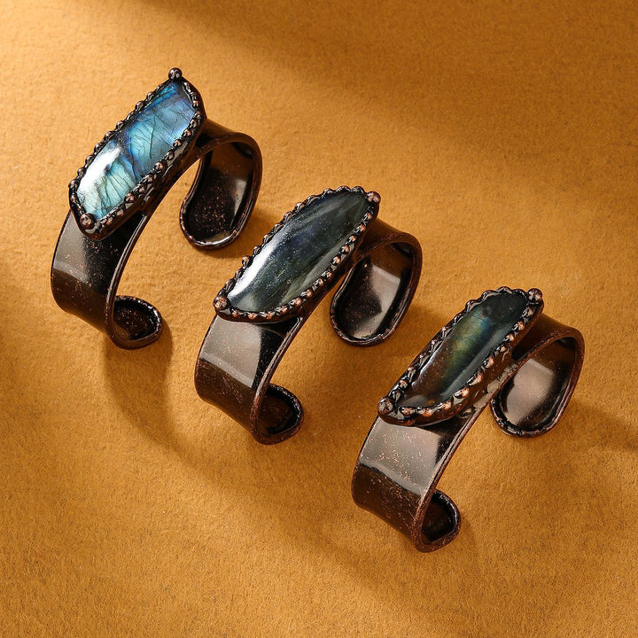 Flash Labradorite Moonstone Cuff Copper Bracelet Open Bangles Bohemian Gemstone Retro Vintage Tribal Ethnic Jewelry Image 12