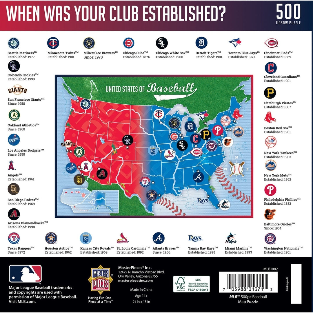 MLB USA Map 500 Piece Jigsaw Puzzle Featuring All 30 Teams Family Fun Game Image 7