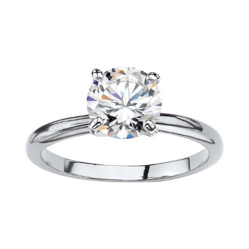 18K White Gold Moissanite Round 1ct Engagement Wedding Ring Plated Image 1