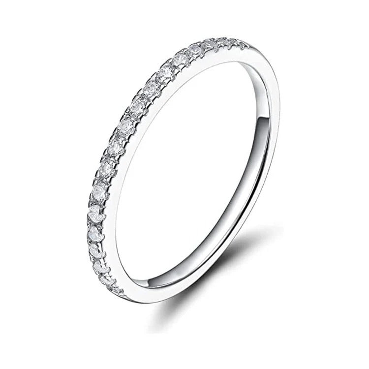 Paris Jewelry 18K White Gold Created White Sapphire Thin Eternity Band Plated Size 6 Image 1