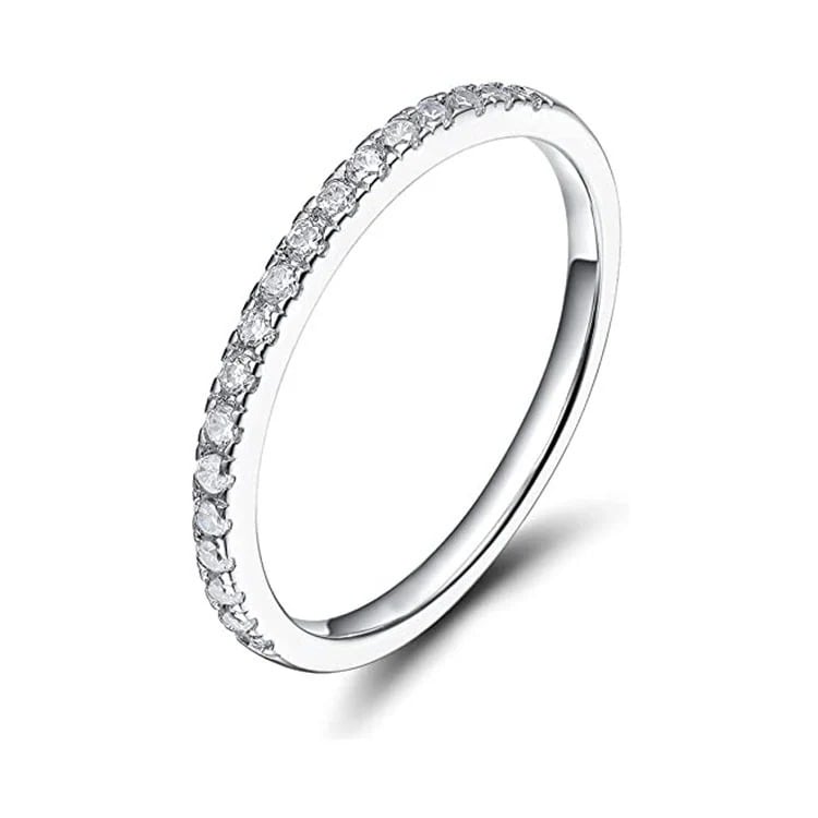 Paris Jewelry 18K White Gold Created White Sapphire Thin Eternity Band Size 10 Image 1