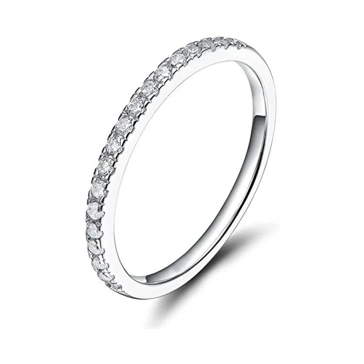 Paris Jewelry 18K White Gold Created White Sapphire Thin Eternity Band Plated Image 1