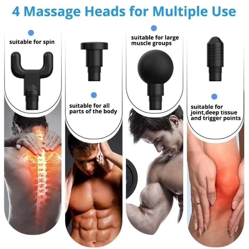 Deep Tissue Massage Gun with 4 Interchangeable HeadsPortable Percussion Muscle Massager for Athletes Pain Relief Image 2