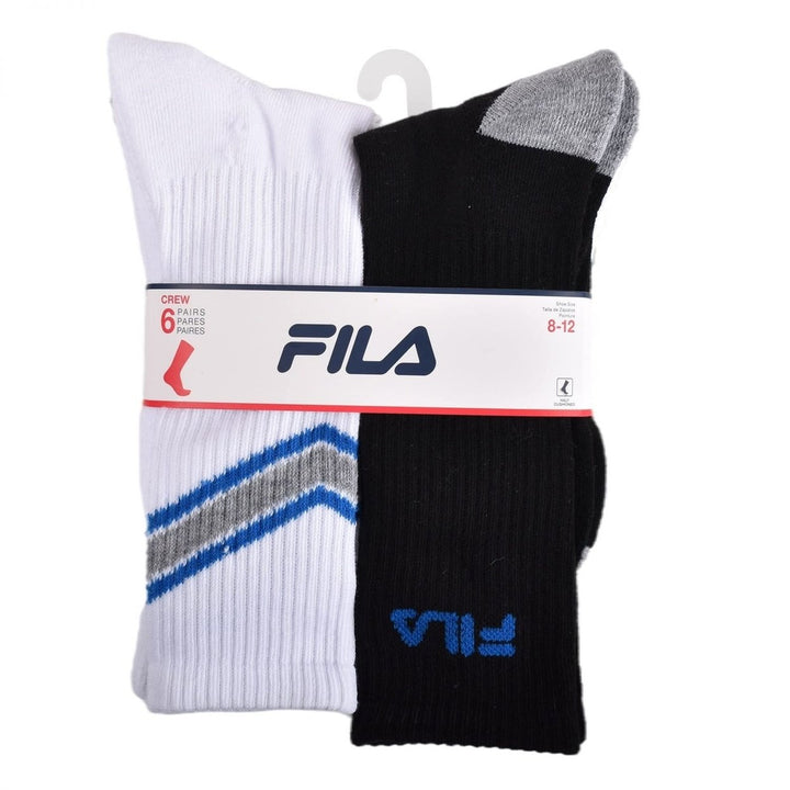 FILA Mens Half Cushion Crew Socks 6-Pack White Black Chevron One Size 9-12 Image 3