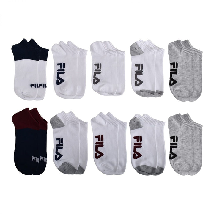 Fila Womens No Show Socks 10 Pack White Multi Colorblock Cushioned Comfort Image 2