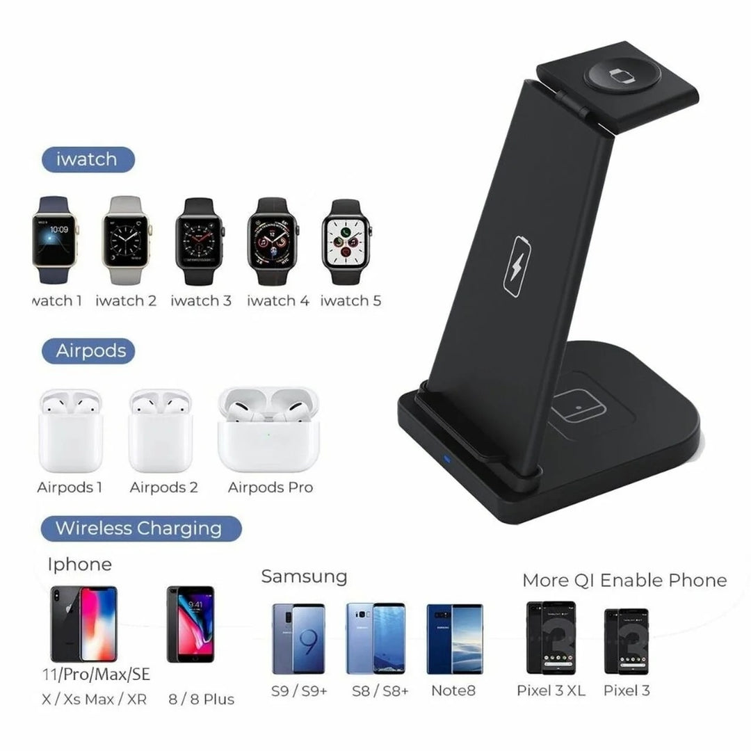 3 in 1 Fast Wireless Charging Stand for Smartphones - 15W Qi-Certified - Universal Charge Dock for iPhone Image 4