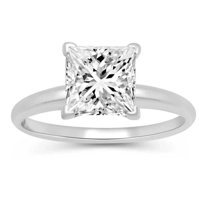 18K White Gold Moissanite Princess Cut 3ct Engagement Wedding Ring Plated Image 1