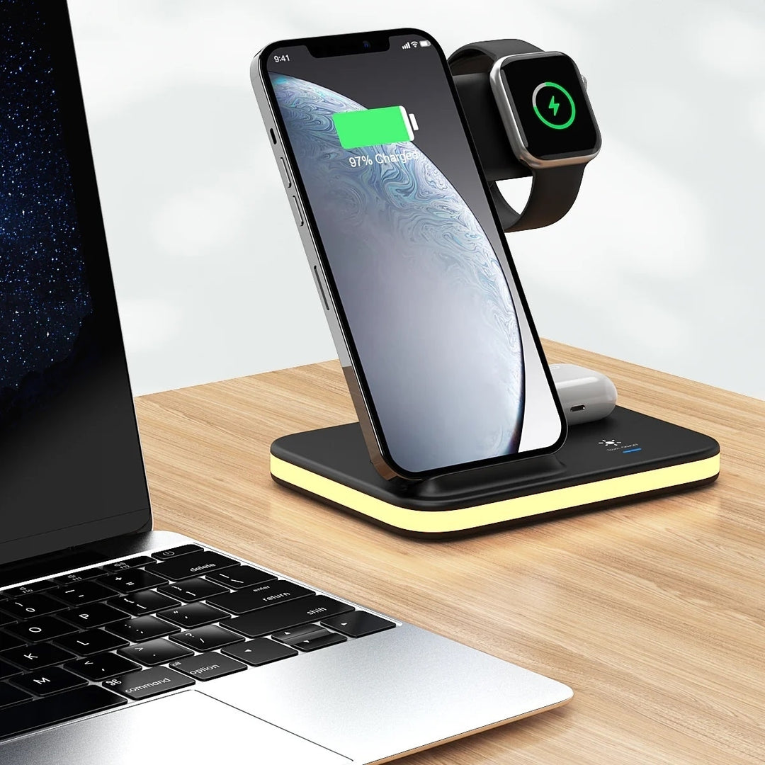 LuminCharge Pro 4-in-1 Wireless Charging Stand Night Light Qi Compatible Black Image 4