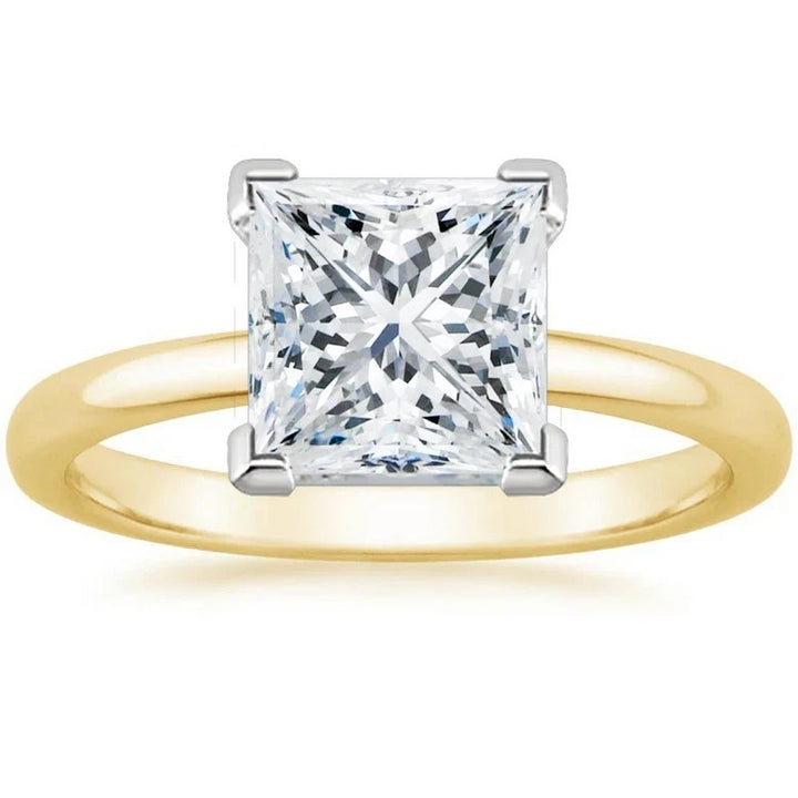 18K Yellow Gold Plated Moissanite Princess Ring 1ct Engagement Wedding Ring Image 1