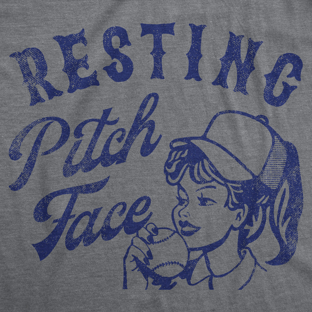 Womens Resting Pitch Face Funny T Shirt Sarcastic Baseball Graphic Tee For Ladies Image 2