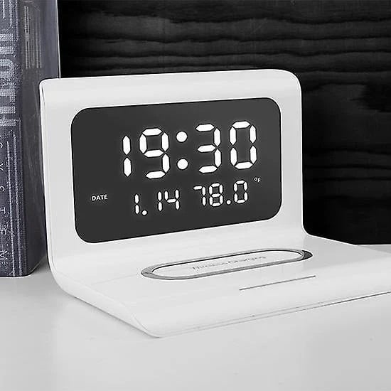 Alarm Clock Wireless Charger 10W LED Display Temperature Protection Black Image 3