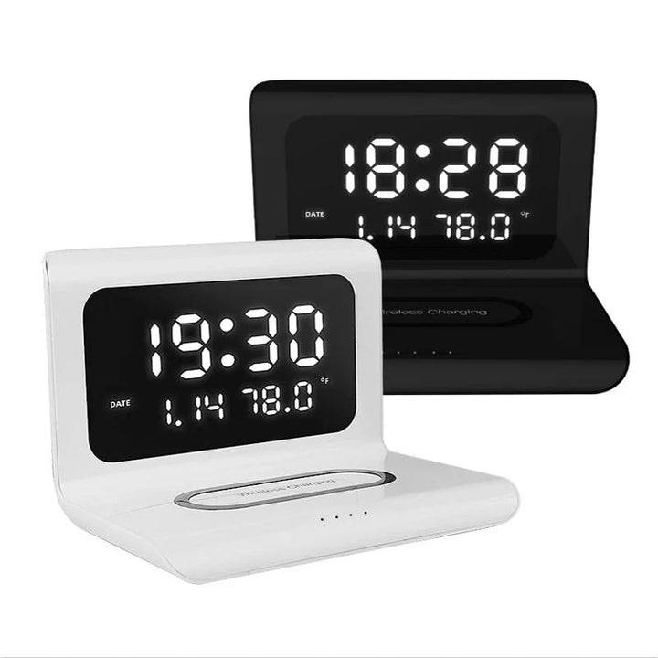 Alarm Clock Wireless Charger 10W LED Display Temperature Protection Black Image 7