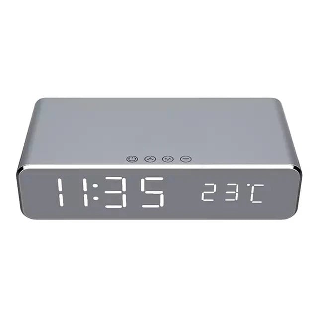 LED Alarm Clock Wireless Charging Qi Certified USB Port Temp Display Home Office Image 4