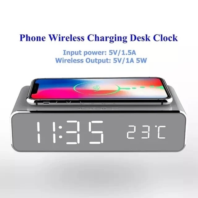 LED Alarm Clock Wireless Charging Qi Certified USB Port Temp Display Home Office Image 4