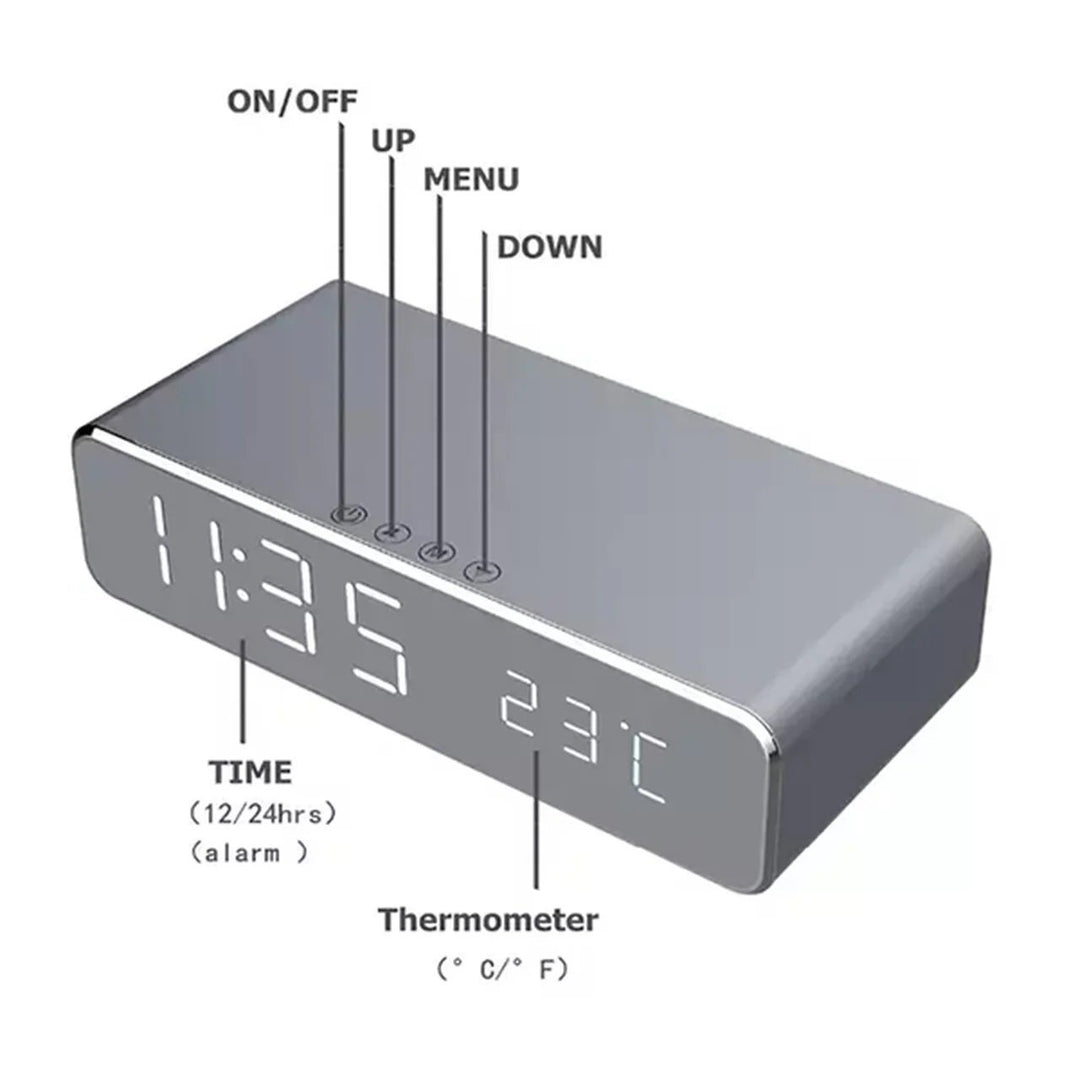 LED Alarm Clock Wireless Charging Qi Certified USB Port Temp Display Home Office Image 8