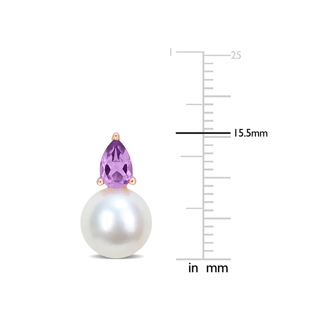 8.5-9mm Cultured Freshwater Pearl Earrings with Amethyst Sterling Silver Image 2