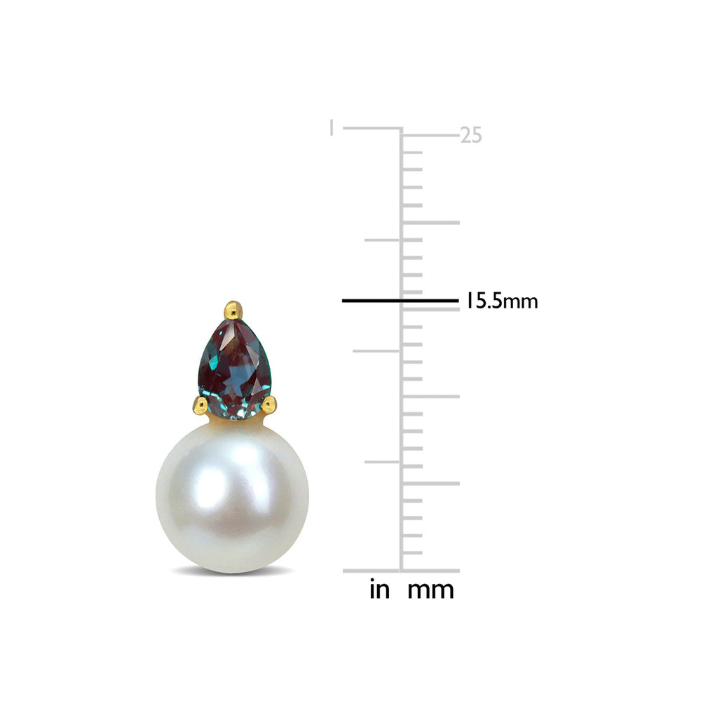 8.5-9mm Cultured Freshwater Pearl Earrings with Lab-Created Alexandrite Sterling Silver Image 2