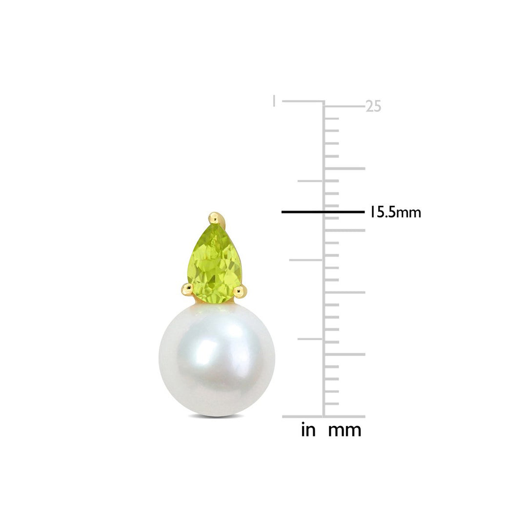 8.5-9mm Cultured Freshwater Pearl Earrings with Peridots Yellow Sterling Silver Image 3