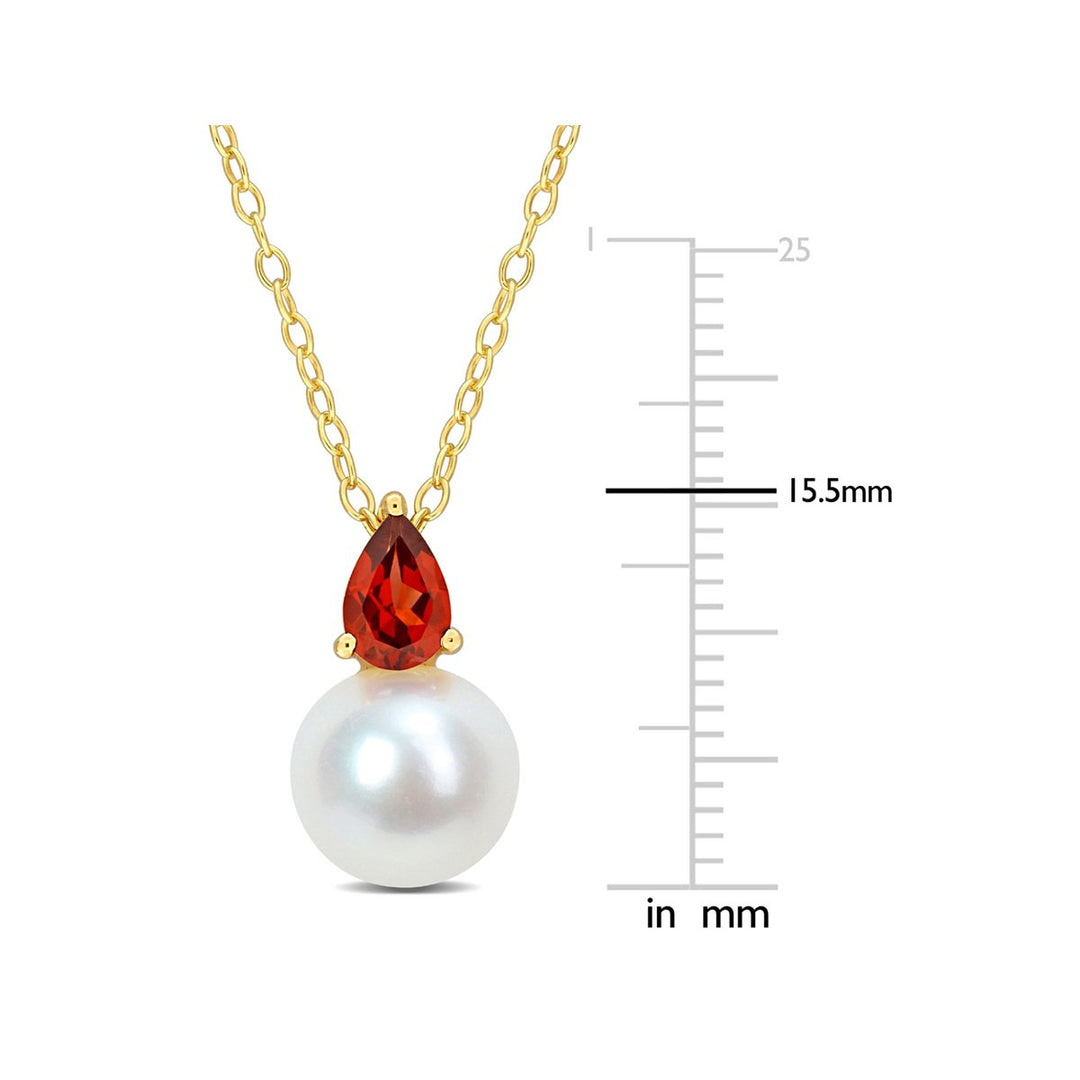 8.5-9mm Freshwater Cultured Drop Pearl Pendant Necklace with Garnet Yellow Sterling Silver with Chain Image 2