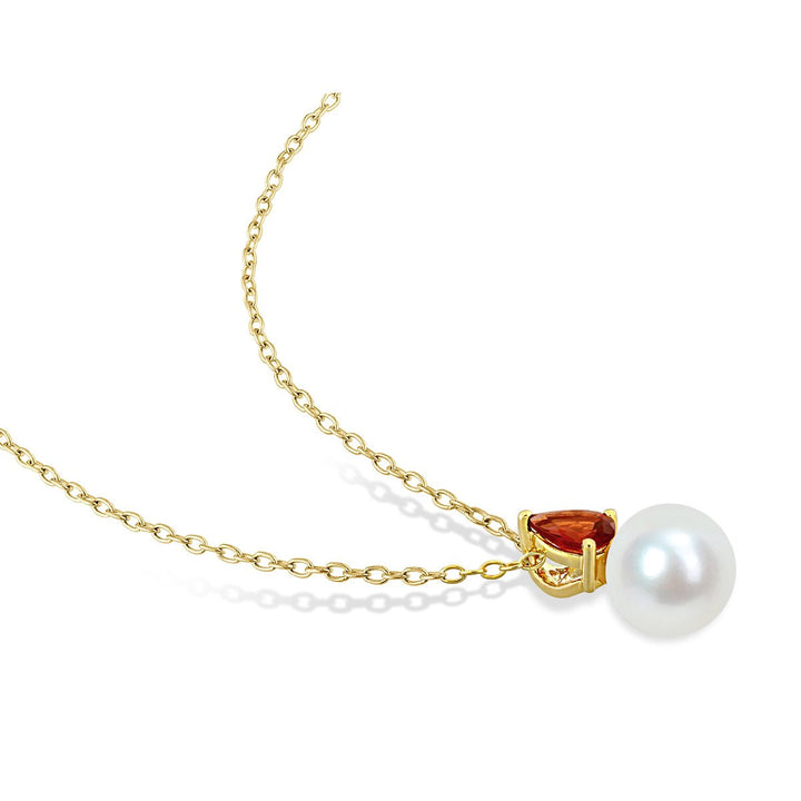 8.5-9mm Freshwater Cultured Drop Pearl Pendant Necklace with Garnet Yellow Sterling Silver with Chain Image 3