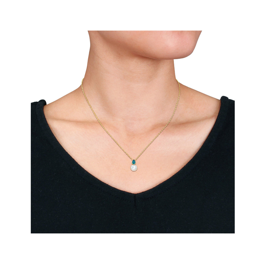 8.5-9mm Freshwater Cultured Drop Pearl Pendant Necklace with Lab-Created Alexandrite Sterling Silver with Chain Image 2