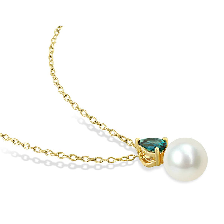 8.5-9mm Freshwater Cultured Drop Pearl Pendant Necklace with Lab-Created Alexandrite Sterling Silver with Chain Image 4