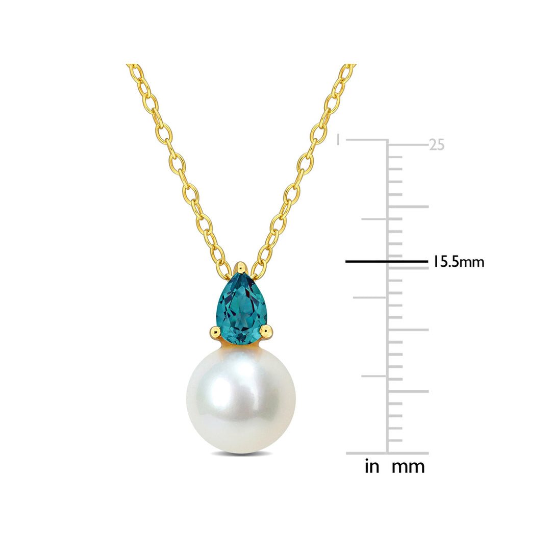 8.5-9mm Freshwater Cultured Drop Pearl Pendant Necklace with Lab-Created Alexandrite Sterling Silver with Chain Image 4