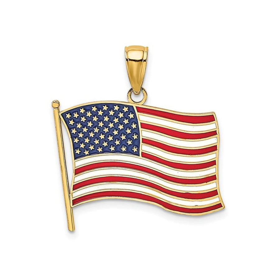 14K Yellow Gold American Flag Charm Pendant (NO CHAIN) Image 1