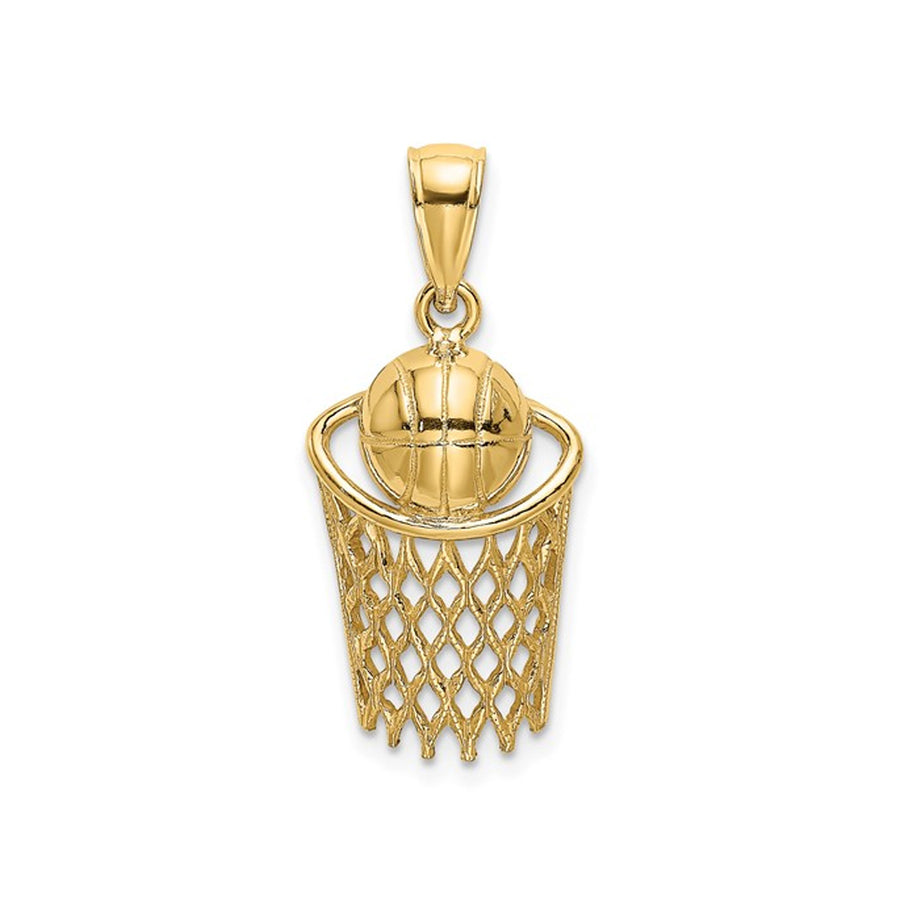 10K Yellow Gold Basketball and Hoop Pendant (NO CHAIN) Image 1