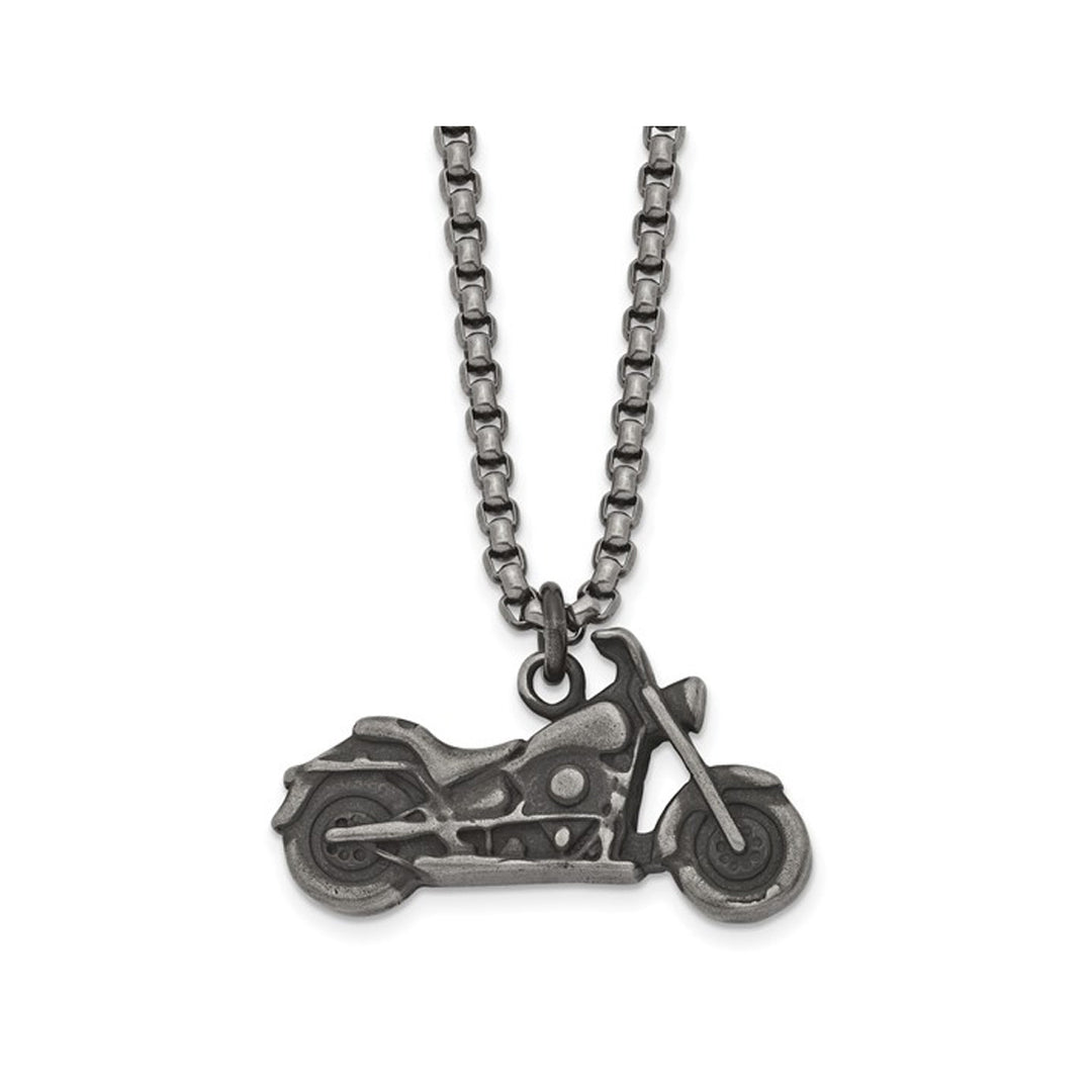 Stainless Steel Antiqued Motorcycle Pendant Necklace with Chain Image 1