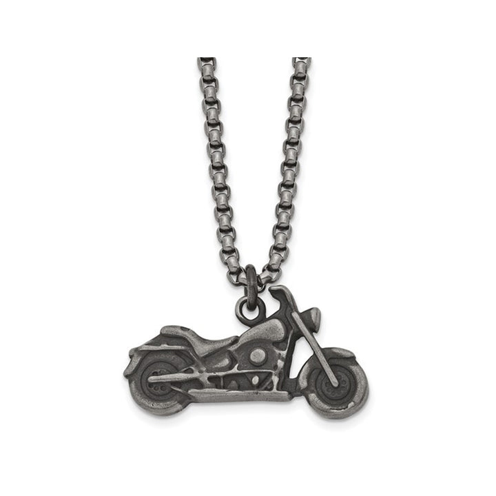 Stainless Steel Antiqued Motorcycle Pendant Necklace with Chain Image 1