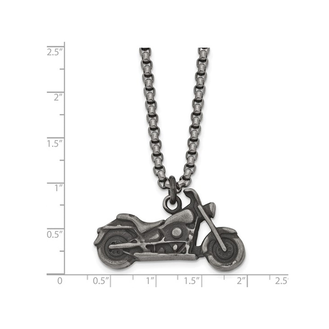 Stainless Steel Antiqued Motorcycle Pendant Necklace with Chain Image 2