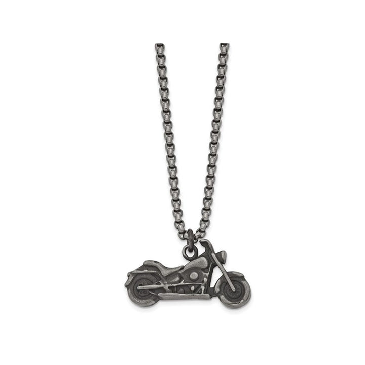 Stainless Steel Antiqued Motorcycle Pendant Necklace with Chain Image 4