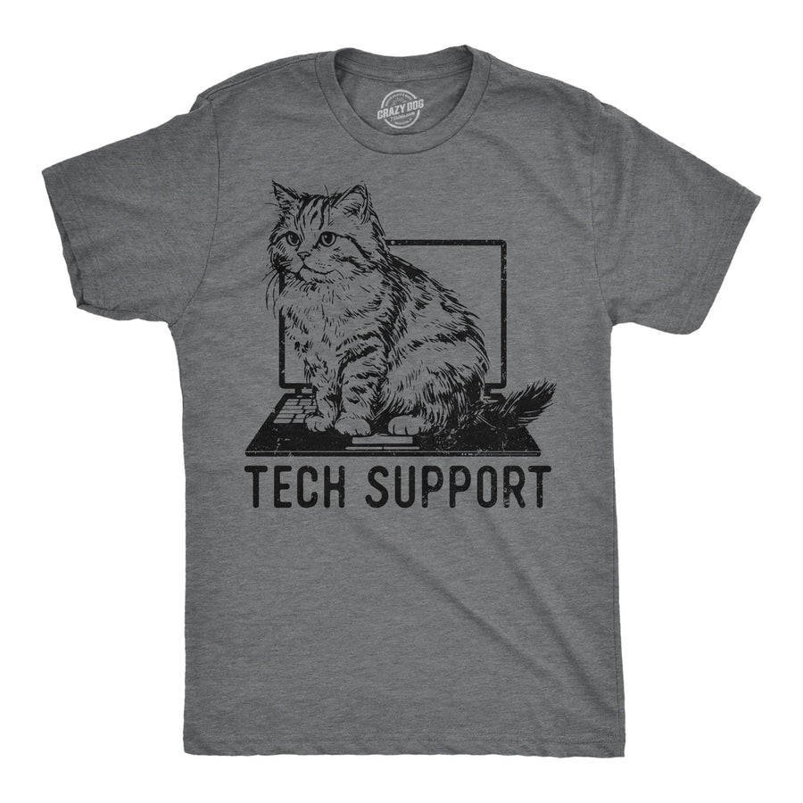 Mens Tech Support Funny T Shirts Cute Kitten Graphic Tee For Men Image 1