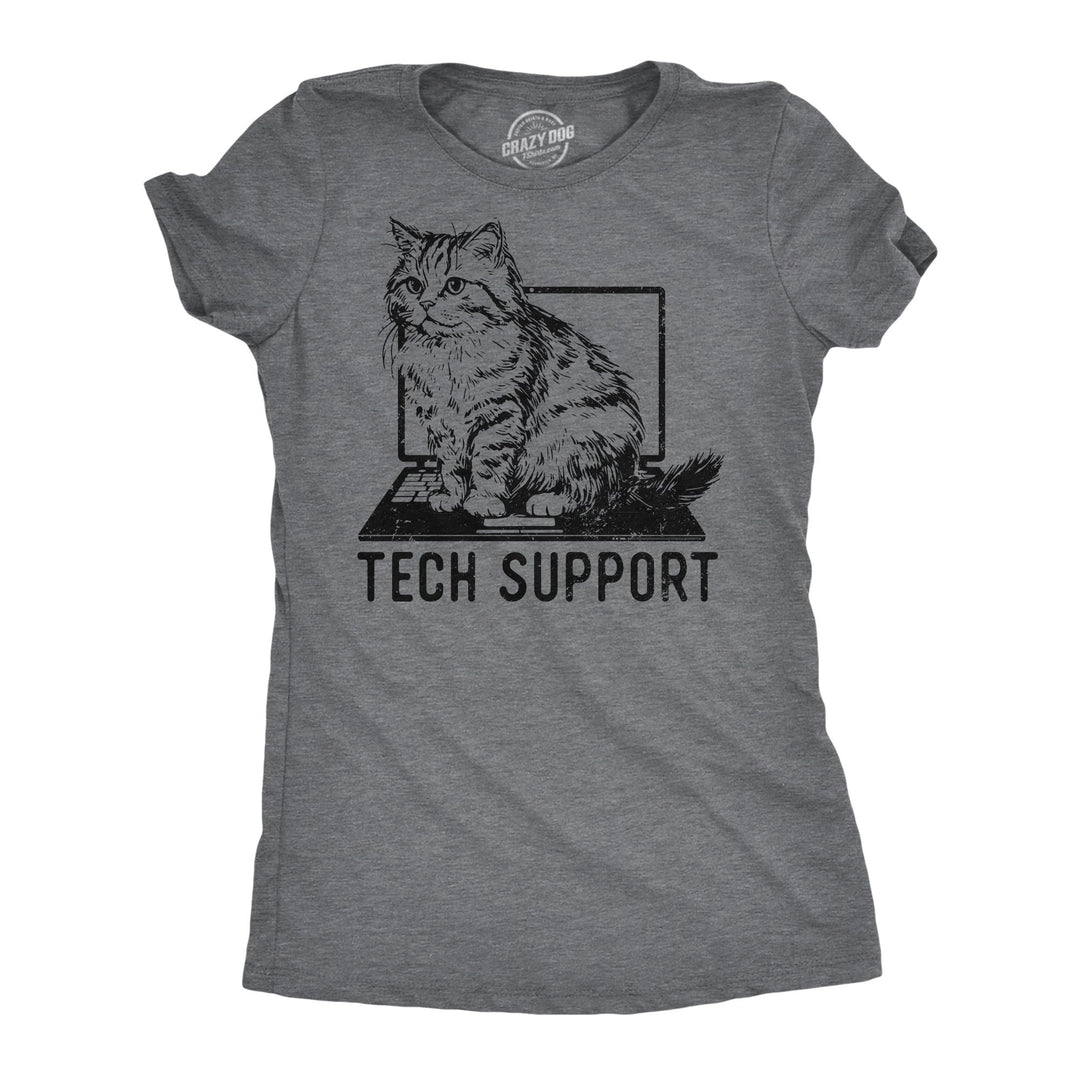 Womens Tech Support Funny T Shirts Cute Kitten Graphic Tee For Ladies Image 1