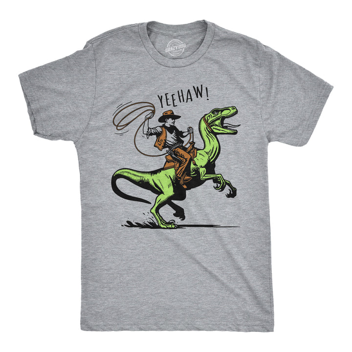 Mens Funny T Shirts Raptor Wrangler Sarcastic Dinosaur Cowboy Graphic Tee Image 1