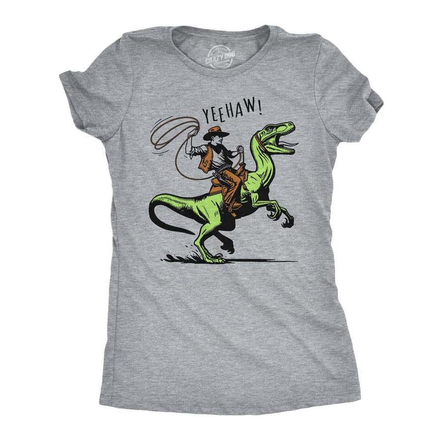 Womens Funny T Shirts Raptor Wrangler Sarcastic Dinosaur Cowboy Graphic Tee Image 1