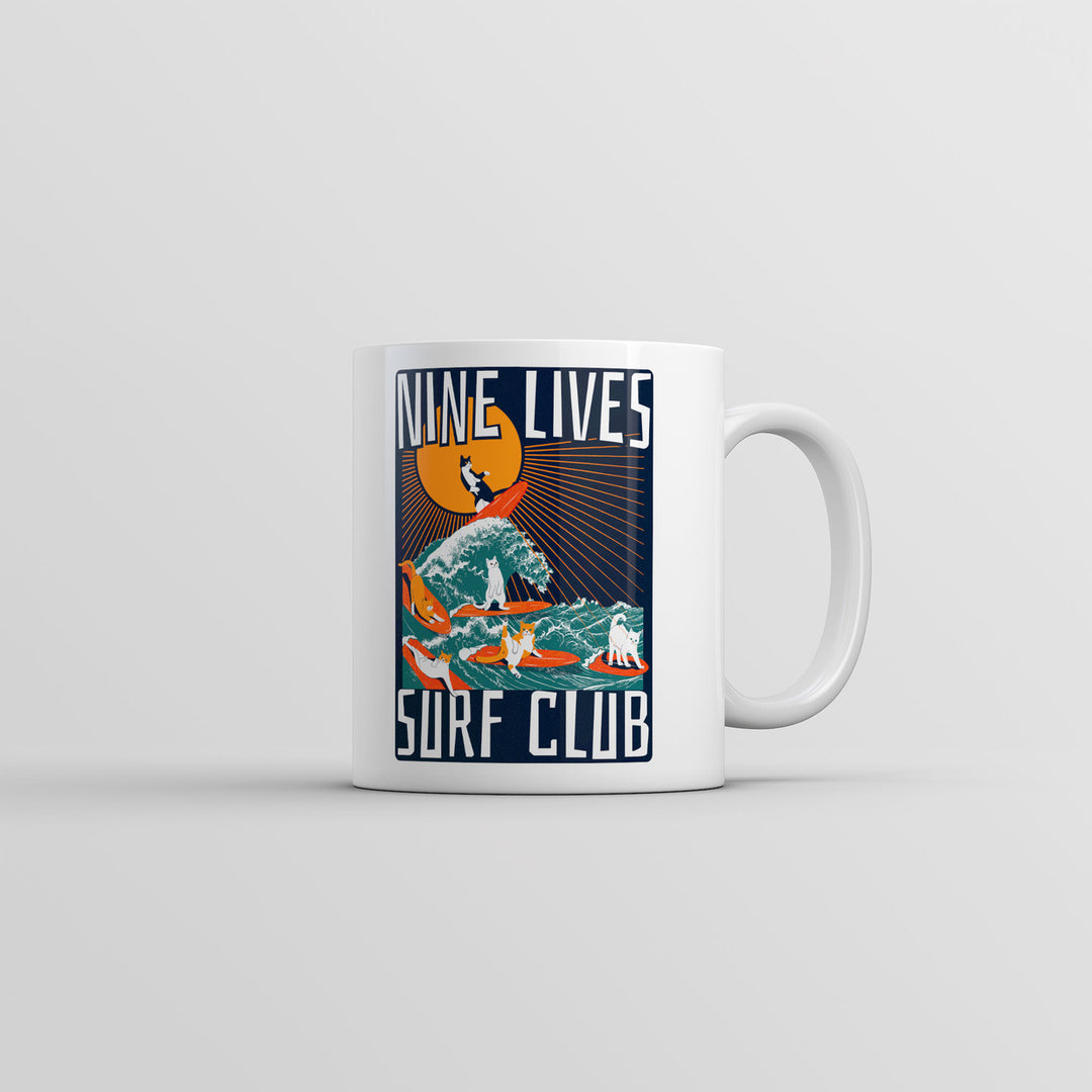 Nine Lives Surf Club Mug Funny Cat Graphic Novelty Coffee Cup-11oz Image 1