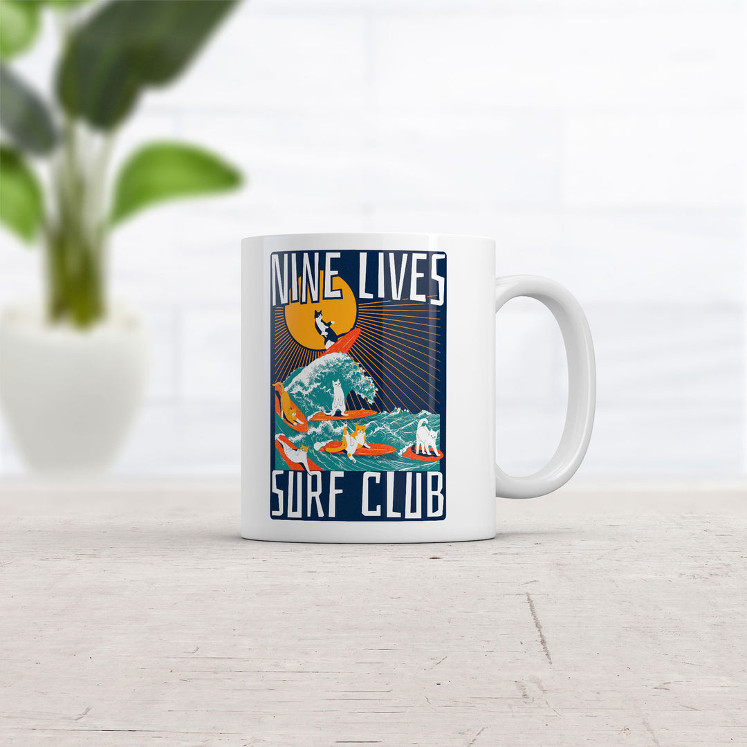 Nine Lives Surf Club Mug Funny Cat Graphic Novelty Coffee Cup-11oz Image 2